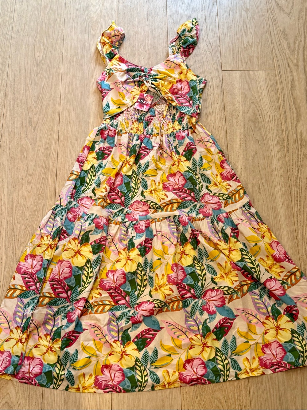 🌺 Roxy Tropical Floral Cutout Maxi Dress – Size M Summer Vacation Floral